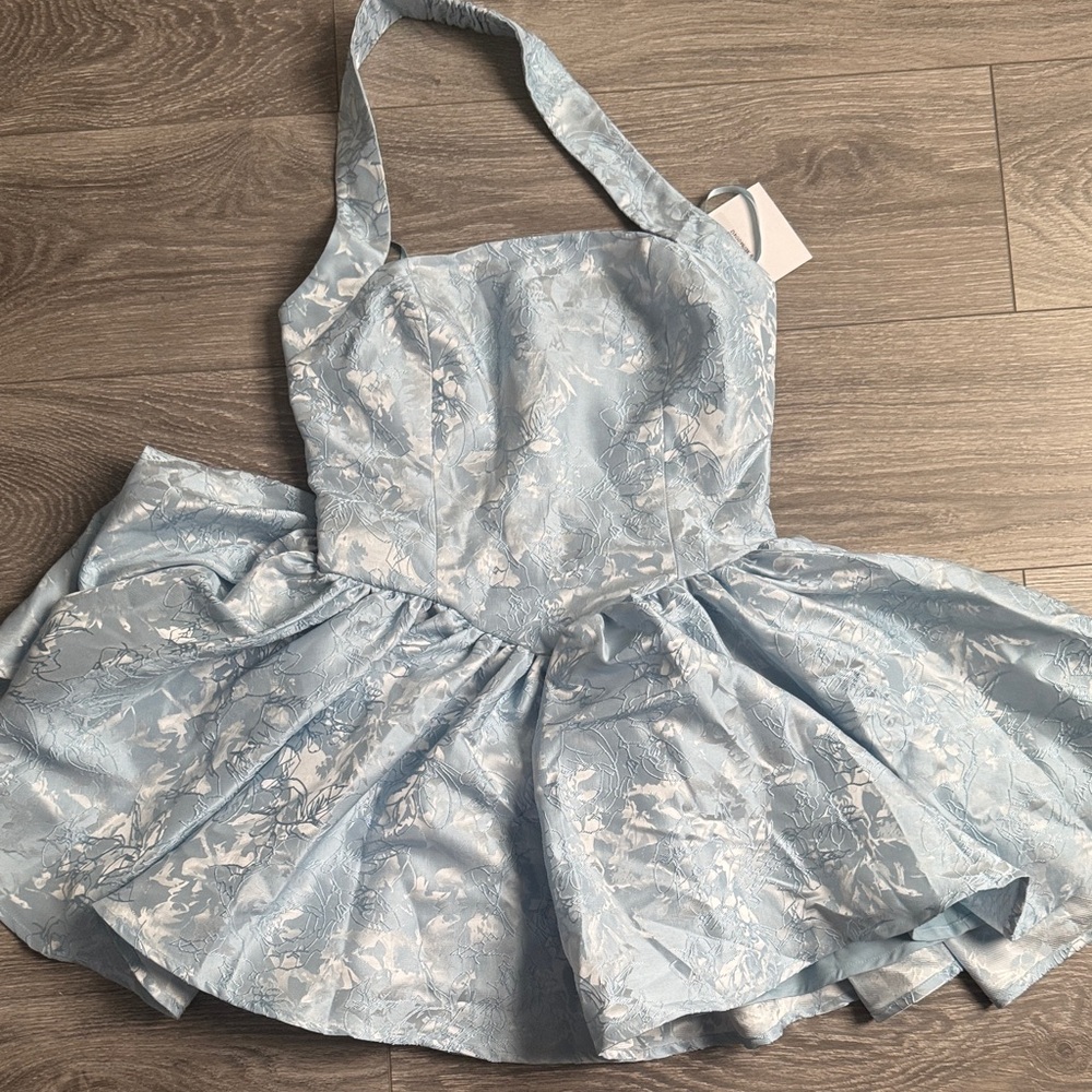 Chic Light Blue Halter Mini Dress